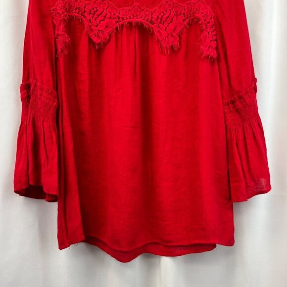 C Est. 1946 Womens 3/4 Bell Sleeve Pullover Top Red Size Large Lace Trim - Picture 4 of 8